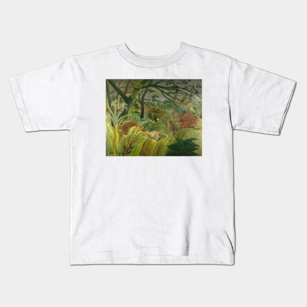 Henri Rousseau Tiger in a Tropical Storm (Surprised!) Kids T-Shirt by SybaDesign